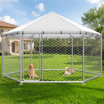 YOKWOK 12.5x12.5ft Large Outdoor Dog Kennel, Heavy Duty Dog Kennel with Anti-Rust Wire, Waterproof Roof Cover, Security Lock & Metal Gate for Large Dogs, Backyard, Farm, Outside Use