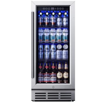 Simzlife 15" Beverage Refrigerator, Under Counter Beer Fridge for Soda, Water, Wine for Kitchen, Bar or Office, Silver