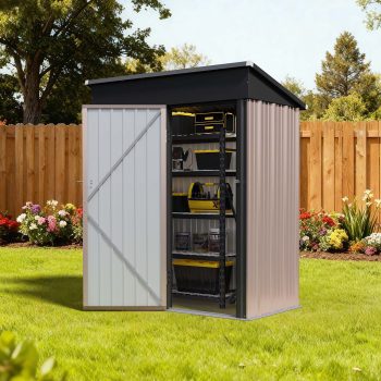 BaPiPro 5'x3' Outdoor Storage Shed, Heavy Duty Metal Shed Garden Tool Shed with Lockable Door for Backyard, Patio, Upgraded Structure Frame, Brown