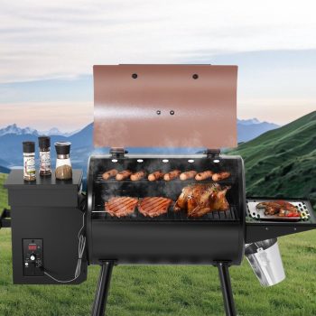 8-in-1 Outdoor Pellet Grill: Electric Smoker and BBQ with 456 Sq In Cooking Area, Digital PID Control, Meat Probe Included, Achieves Up to 500F Premium Black Unit