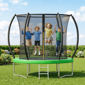 Outdoor Trampoline,Fashionsport Outfitters 8FT/10FT/12FT/14FT Round Jumping Trampoline with Enclosure Net and Ladder,Recreational Backyard Trampolines Anti-Rust for Kids Birthday Gift