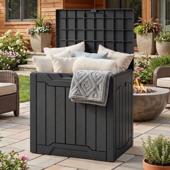 Dextrus 31 Gallon Resin Outdoor Storage Box, Waterproof Lockable Deck Box for Patio, Garden, Pool Supplies and Package Delivery, Outdoor Organizer