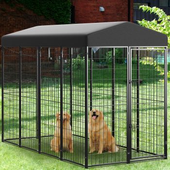 Vipuse 8' x 4' x 6' Large Dog Kennel with UV-Resistant Waterproof Roof, Heavy Duty Metal Dog Cage Crate for Indoor or Outdoor 