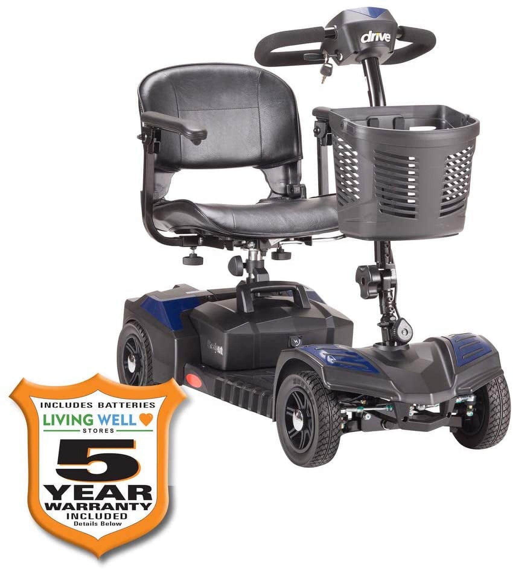 Spitfire Scout 4-EXT 4 Wheel Travel Power Mobility Scooter By Drive Medical with Extended 15 Mile Range 20 AH Battery and 5 Year Extended Warranty
