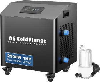 Ice Bath Water Chiller for Cold Plunge Tubs, 1HP Upgraded Cold Plunge Chiller with External Filter & Pump, Submersible Pump, Insulated Hoses, 110V Cooling Chiller for for Cold Therapy Recovery