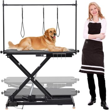 47inch Height Adjustable Electric Dog Grooming Table with Anti-Slip Tabletop Tool Organizer Black