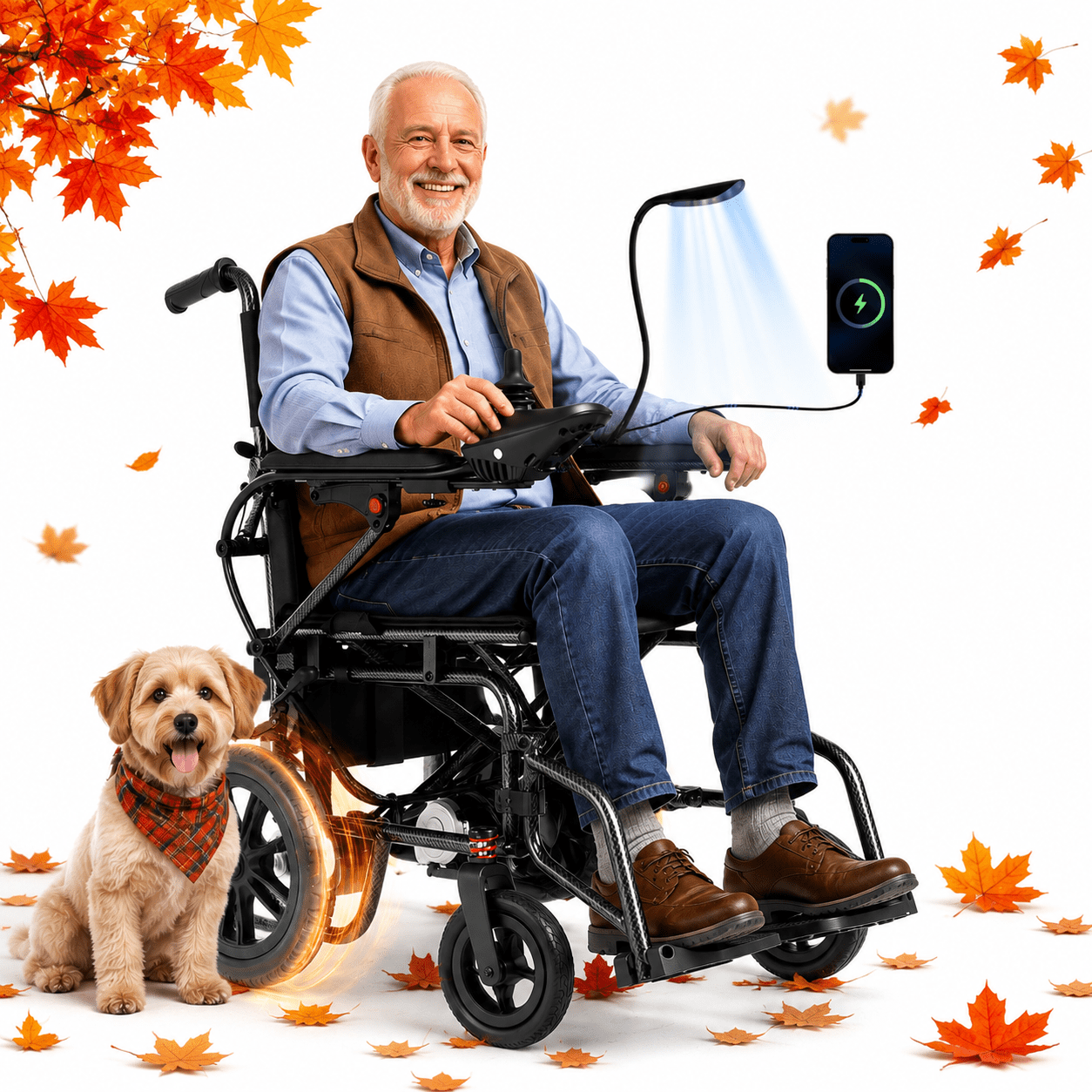 Electric Wheelchairs for Adults, Lightweight Foldable Wheelchair 15 Miles Long Travel Range, 360° Joystick Control Motorized Wheelchair, Support 286 lbs with LED Light Power Wheelchair ()
