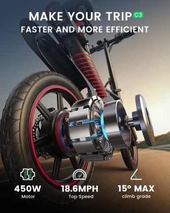 MIHOVER 14" Mini Electric Bike for Adults & Students,450W Max Speed 19Mph 3 Modes 30 Miles Range Rear Suspension, Class 2 E-Bike with Phone Holder & Lock, UL2849 Certified