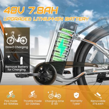 Gocio 26" Electric Bike for Adults, 750W Peak Motor Commuter E-Bike, 48V 7.8Ah Battery, 7-Speed, UL2849