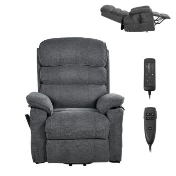 KFFKFF Power Lift Recliner Chair with Dual Motor, Adjustable Positions, Heat and Massage Functions, Remote Control, Side Pockets, Chenille Fabric, Dark Gray