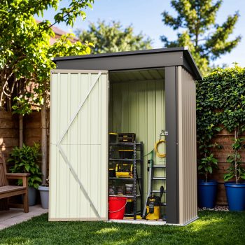 Homall Metal Outdoor Storage Shed, with Groove Roof and Lockable Door, for Garden and Patio
