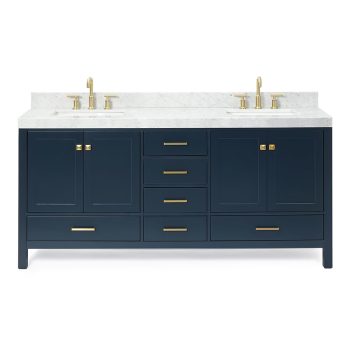 DKB Beckford 72" Double Bathroom Vanity with 2" Edge Italian Carrara Marble Top, Dual Rectangular Undermount Sinks, 4 Soft Closing Doors, 6 Dovetail Drawers, Brushed Nickel