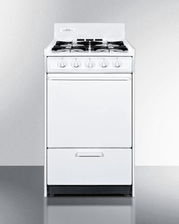 WNM1107 20 Freestanding Gas Range with 4 Open Burners 2.46 Cu. Ft. Capacity Porcelain construction Broiler Drawer Recessed Oven Door & Electronic Ignition in White"