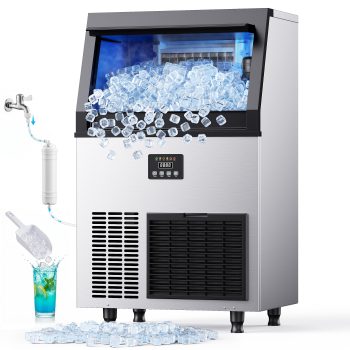 Coolake Commercial Ice Maker Machine, 200Lbs/Day Under Counter Ice Maker with 55 Lbs Storage, Stainless Steel Freestanding Built-in Outdoor Ice Machine with Water Filter for Home Bar Cafe Garage