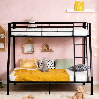 Ktaxon Twin Over Full Metal Bunk Bed with Stairs & Full-Length Guardrail