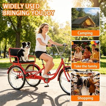 MENGFANMIN Adult Tricycle 7 Speed, 24 Inch 3 Wheel Bikes Extended Rear wheelbase Trike with Back Seat and Basket,for Women、Seniors Maximum Load 550lbs