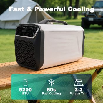5200 BTU Portable Air Conditioner for Camping & RV, Compact 4-in-1 AC Unit for Tents, Trucks, Vans & Off-Grid Living, Grey