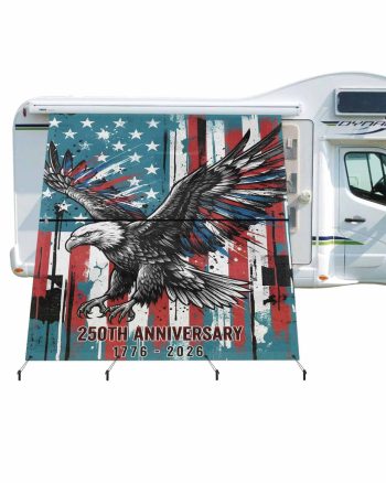 4th of July RV Awning Sun Shade Screen 9'X7' Bald Eagle Mesh Sunscreen Retro Patriotic 250th American Flag Awning Shade Screen with Zipper UV Blocker Completed Kits for RV Motorhome Camper