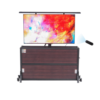 IntelliCube 55" Outdoor TV Lift Cabinet with Remote Control, Weather Resistant Aluminum TV Stand, Brown Wood Grain Finish