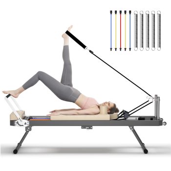 SogesPower Foldable Pilates Reformer Machine for Home Gym Workout, Portable Foldable Pilates Equipment with High Strength Alloy Springs for Beginners, Up to 330lbs Weight Capacity, Beige78"
