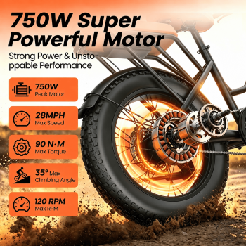 Kickwey 1500W Peak Dual 2 Seater Electric Bike for Adults, 20'' Fat Tire eBike, 48V 20AH Removable Battery, 28MPH Commuter City Bicycle, UL2849