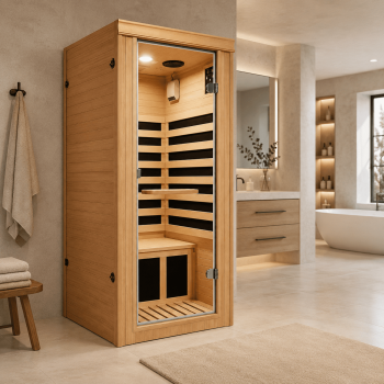 Far Infrared Sauna for Home, Seizeen 360Heating Hemlock Indoor Dry Sauna Room with 5 Low EMF Heating Panels, Bluetooth Speakers, Control Panel, Reading Light & Oxygen Bar