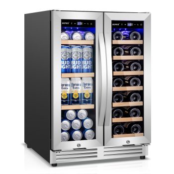 TITTLA 24 inch Wine and Beverage Refrigerator,Dual Zone 21 Bottles and 80 Cans,Built in