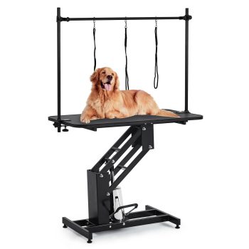 EastVita 43.3" Hydraulic Dog Grooming Table,Heavy Duty Pet Grooming Table,Max Load 350Lbs,Adjustable Height 22"-39",Professional,White