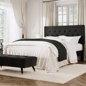 Amolife Bed Frame with Adjustable Headboard, Upholstered Platform Bed, No Box Spring Required, Black