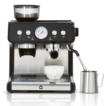 Kicctian 20 Bar Espresso Machine with Grinder 2.8L Water Tank, Milk Frother Steam Wand, Adjustable Shot Volume, Stainless Steel Coffee Maker for Home, Office
