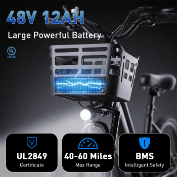 BroPath Electric Bike for Adults,26"Electric Bike,40+ Miles,7-Speed,20MPH by 750W Motor Mountain Ebike,576Wh Internal Battery,Electric Bicycles for Commuting,Lightweight Ebike,UL2849