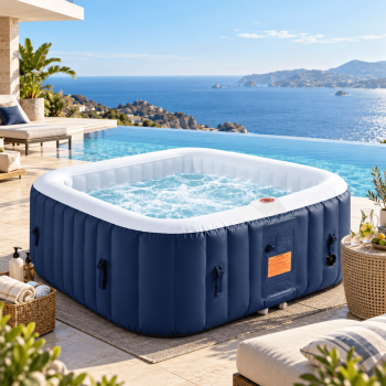 Seizeen 73'' x 73'' Inflatable Hot Tub Portable, Outdoor Massage Jets Home Spa Tub, Multifunction Hidden Pump, Cover, Storage Bag, Floor Mat, 4 Filters, 2 Cup Holder, Max 104℉, 910L