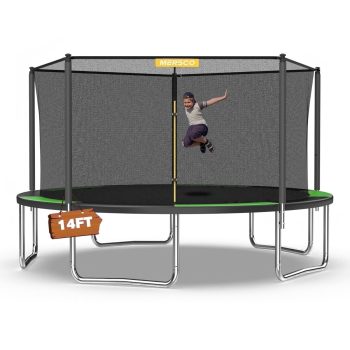 Mersco 14FT Kids Trampoline, ASTM Certified Heavy Duty Outdoor Trampoline with Safety Enclosure Net for Backyard Family Fun, Jumping Trampoline PLAY