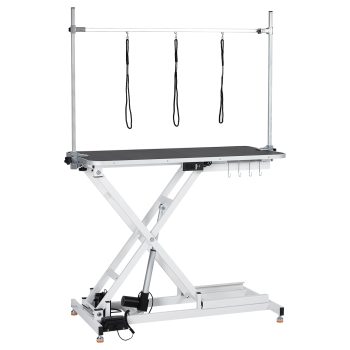 Mteryoing 47" Electric Dog Grooming Table with Adjustable Height Lift, Heavy Duty Grooming Station with Arm Hooks and Leash for Pets, White
