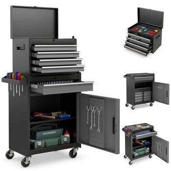 Costway 2 in 1 Tool Chest & Cabinet with Sliding Drawers Rolling Garage Organizer