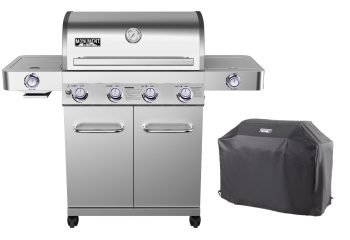 Monument Grills 4-Burner Propane Gas Grill in Stainless with LED Controls, Grill Cover, Side and Side Sear Burners