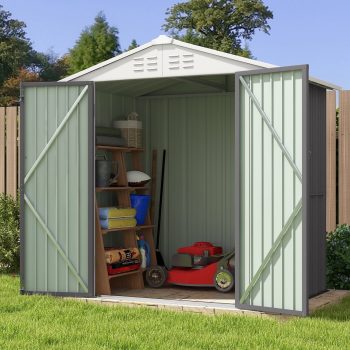 Patiowell 6 x 4 ft. Outdoor Metal Storage Shed, Galvanized Steel Garden Tool Shed with Double Lockable Doors for Backgard Patio Lawn