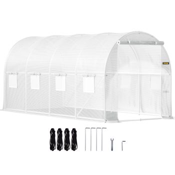 VEVOR Walk-in Tunnel Greenhouse 15 x 7 x 7 ft Portable Plant Hot House Galvanized Steel Frame 140G PE Waterproof Cover Greenhouse Kit