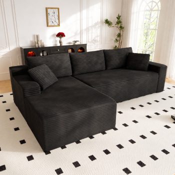 Lunale 105" Modular L-Shaped Sectional Sofa, Boneless Cloud Couch, No Assembly Required, Modern Deep Seat Corduroy Sofa for Living Room