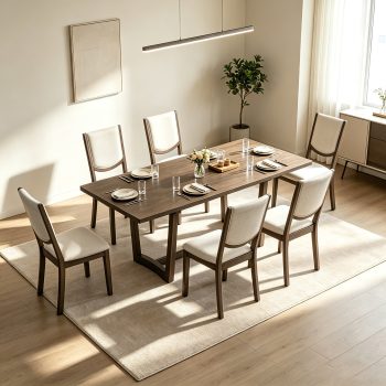 AUU 7-Piece Extendable Dining Table Set for 6 – Rectangular Kitchen Table with 6 Curved Back Upholstered Chairs for Dining Room or Apartment
