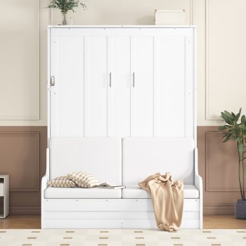 Mintazer Queen Size Murphy Bed with Sofa, Modern Foldable Wall Bed with Cushions for Bedroom Apartment Guest Room