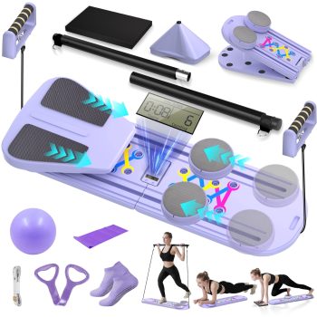 Pilates Board, Foldable Pilates Reformer Set for Home Workout with Timer, 6-in-1 Multifunctional Portable Reformer Pilates Machine at Home