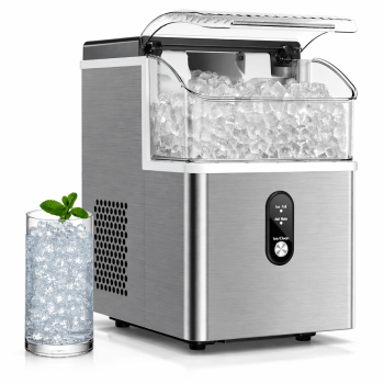 Auseo Nugget Ice Maker Countertop , 35lbs/24H, Crushed Ice Ready in 5 Mins ,Self-Cleaning, Ice Basket & Ice Shovel & Handle, for Home/Office/Party, Black