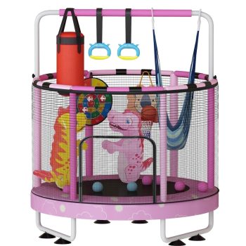 Baxluxe 55" 7-in-1 Upgraded Kids Trampoline, Reinforced Safe Design with Adjustable Height & Net, 500lbs Capacity Indoor and Outdoor Mini Trampoline for Boys & Girls Ages 3-8