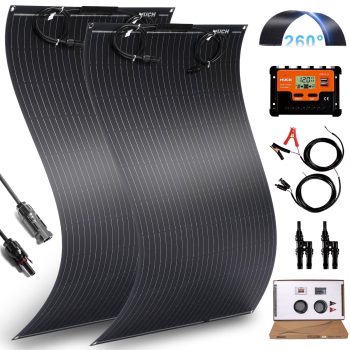 MUCH 200W Solar Panels Kit, IP67 Waterproof 25% High-Efficiency Flexible Monocrystalline with 30A PWM Charge Controller and Cables Portable, for RV Boats Off-Grid