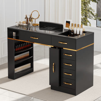 OROFULL Manicure Table, Professional Nail Desk with Dust Collector & Storage Drawers, Acetone Resistant Nail Station for Salon Home Use