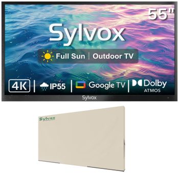 SYLVOX 55" Full Sun Outdoor TV with Cover, IP55 Weatherproof TV 2000nit Brightness, 4K UHD, Google OS, Dolby Atmos, Voice Remote (Pool Pro 2.0)