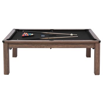 KFFKFF 7ft Multi-Game Pool Table Set, 3-in-1 Billiards Table with Dining Top and Table Tennis, Includes Storage Benches and Accessories for Family Recreation