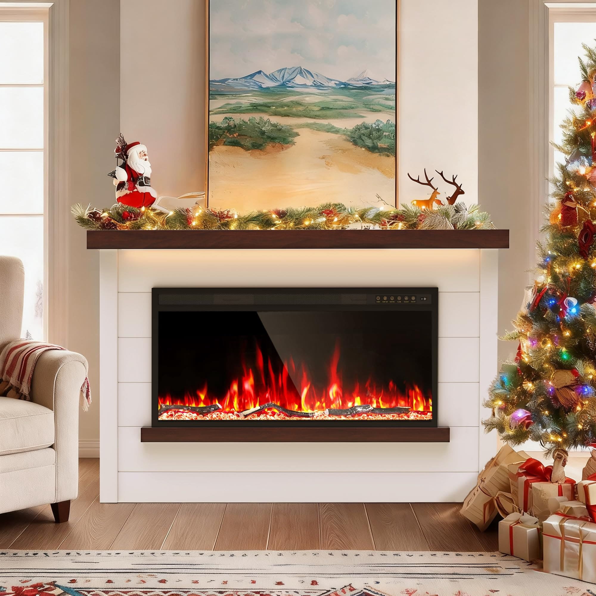 Kincubow 60 in Electric Fireplace with Mantel, 42 in Insert, 15 Color LED Lights, Remote Control, Shiplap Design, White