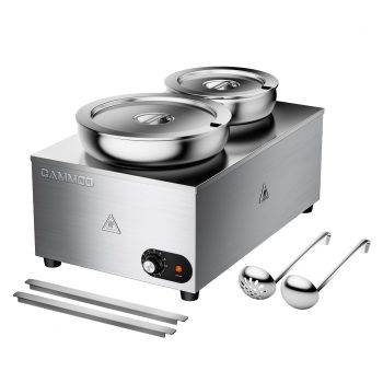 CAMMOO 20qt Electric Soup Warmer & Steam Table, 1200W Commercial Bain Marie Food Warmer with 86-185F Adjustable Temp, Stainless Steel Soup Kettle for Restaurant & Catering Buffet